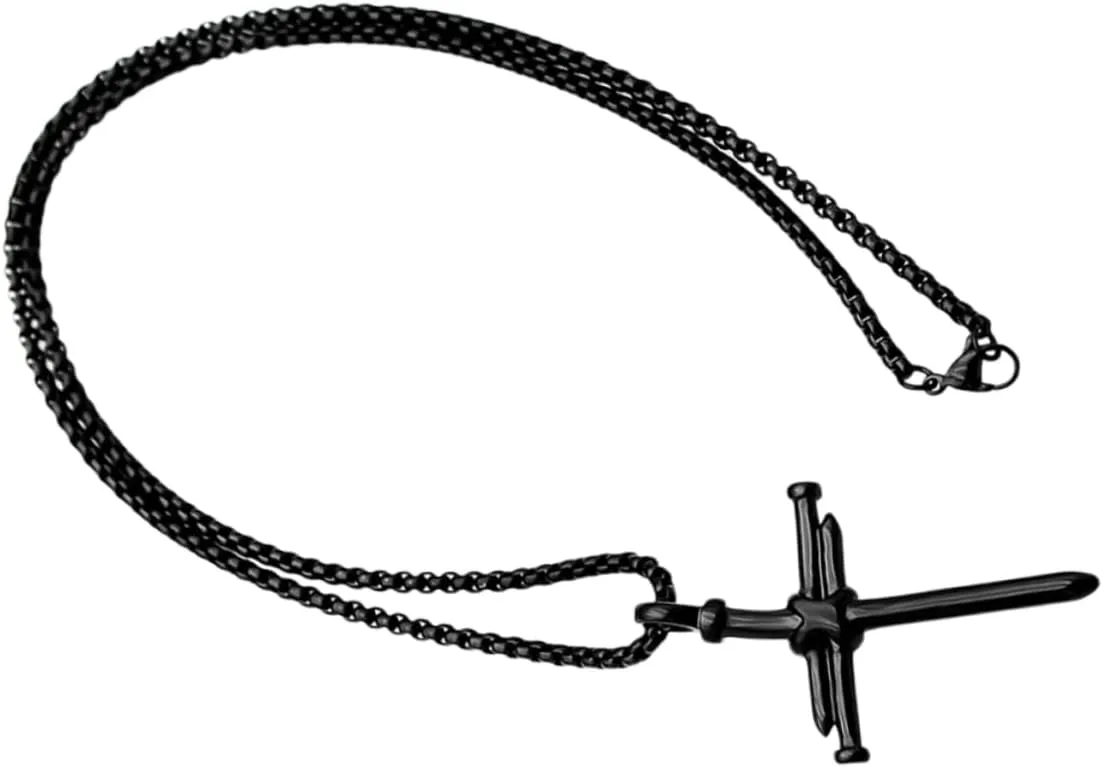 Men Cross Pendant Necklace Punk Style Decorative Chain Necklace for Men Electroplated Finish Unique Present for Him