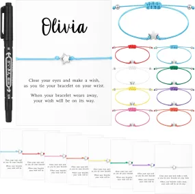 Misdary 16 Set Birthday Bracelets Gifts Personalized Wish Bracelet Adjustable Star Friendship Bracelet DIY Name Make a Wish Cards with Pen Jewelry Birthday Gift for Friends