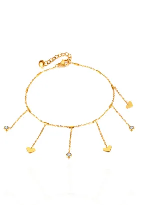 Molly Love Heart & Cubic Zirconia Pendant Chain Anklet in Gold