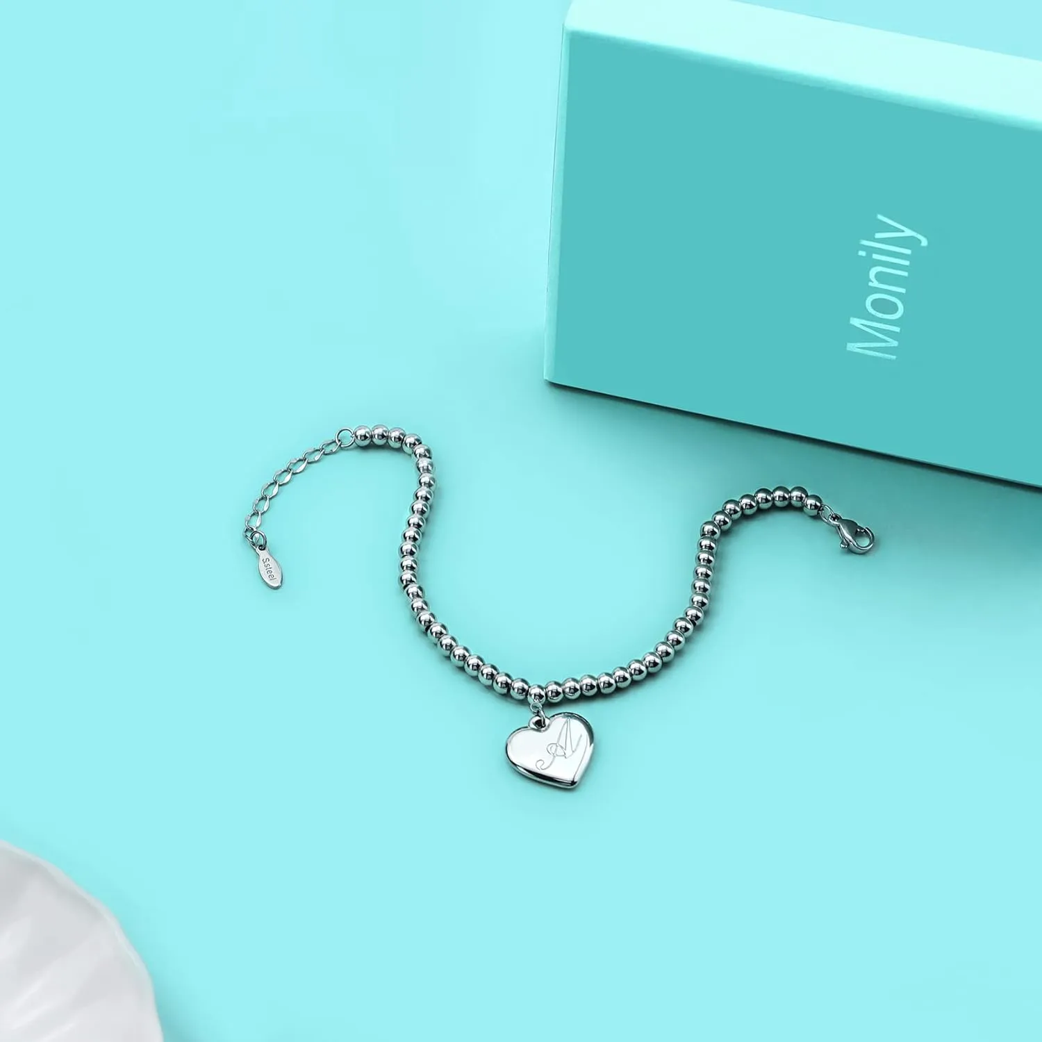 Monily Initial Bracelet for women Stainless Steel 26 Letters A to Z Heart Bracelet Alphabet Jewelry for women Gift for women Valentine's Day Gift