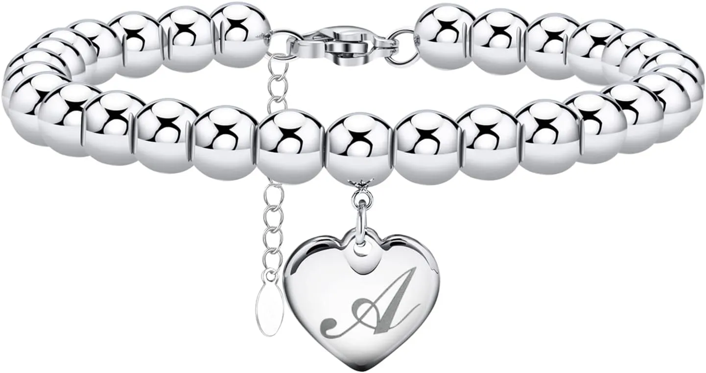 Monily Initial Bracelet for women Stainless Steel 26 Letters A to Z Heart Bracelet Alphabet Jewelry for women Gift for women Valentine's Day Gift