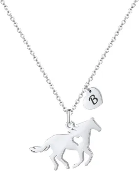 MONOOC Horse Necklace for Girls - Dainty Pendant Heart 26 Initial Jewelry for Women, Kids, Horse Lovers