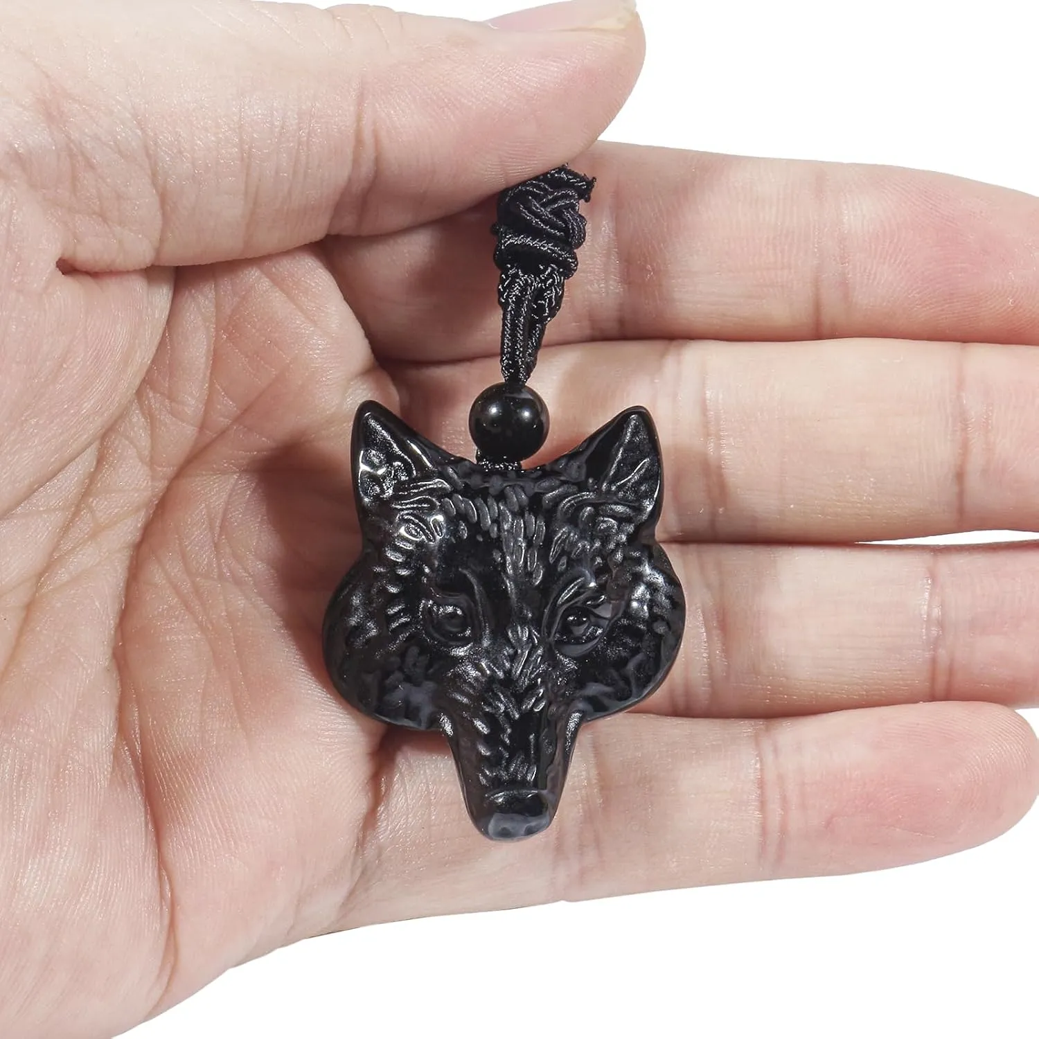 Natural Fox Head Crystal Stone Amulet Pendant Adjustable Rope Necklace Charm for Men Women