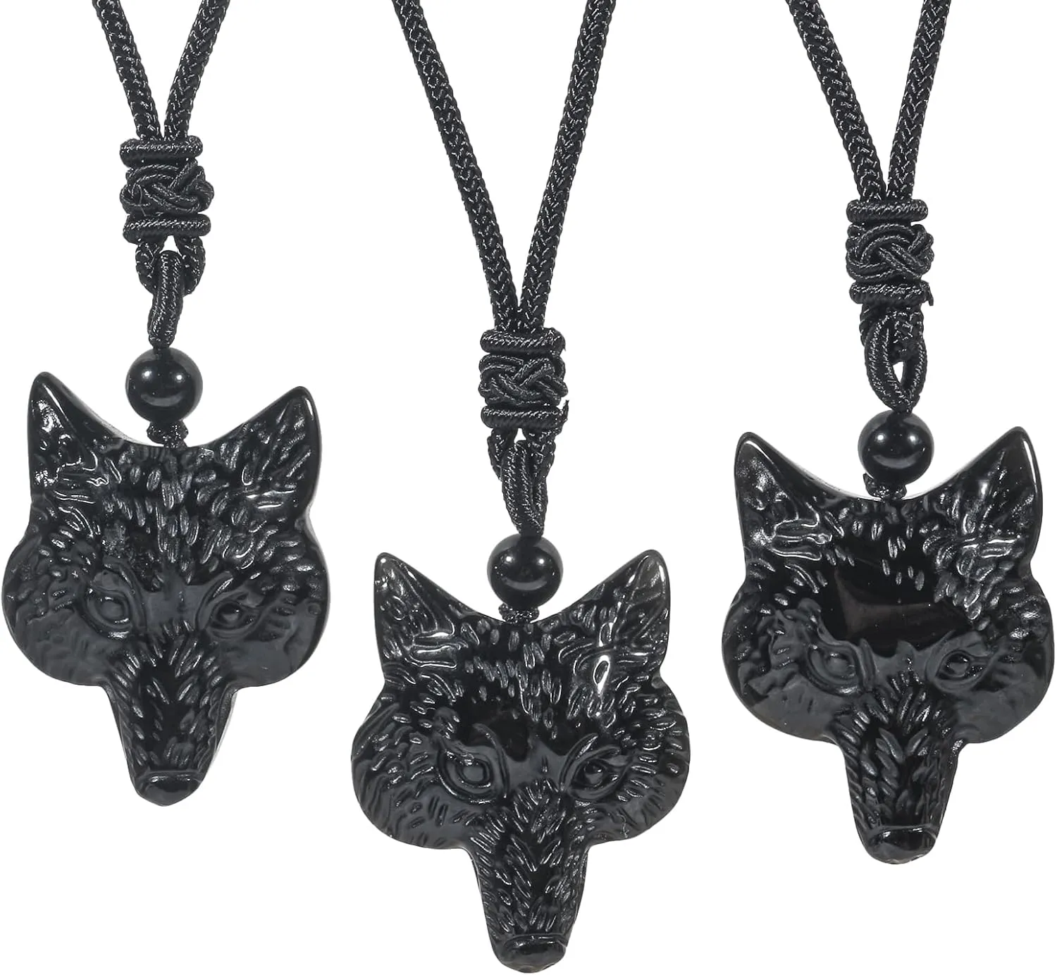 Natural Fox Head Crystal Stone Amulet Pendant Adjustable Rope Necklace Charm for Men Women