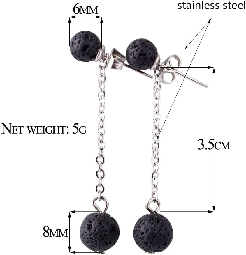 Natural Stone Bead Earrings Dangle Healing Crystal Bead Ball Earrings Essential Oil Diffuser Earrings for Women Hypoallergenic Jewelry Gift