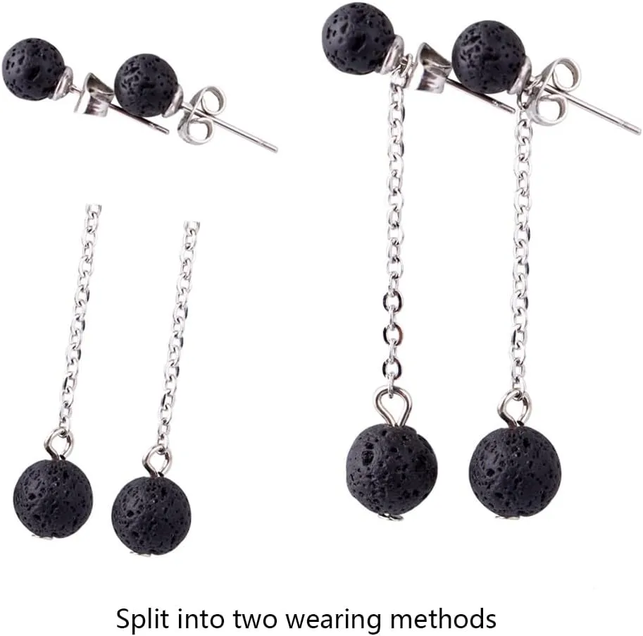 Natural Stone Bead Earrings Dangle Healing Crystal Bead Ball Earrings Essential Oil Diffuser Earrings for Women Hypoallergenic Jewelry Gift