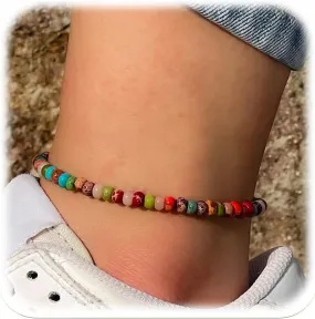 Natural Stone Beaded Anklets Bracelets for Women Handmade Beaded Anklet Bracelet Waterproof Boho Beads Ankle Bracelet Adjustable Summer Jewelry