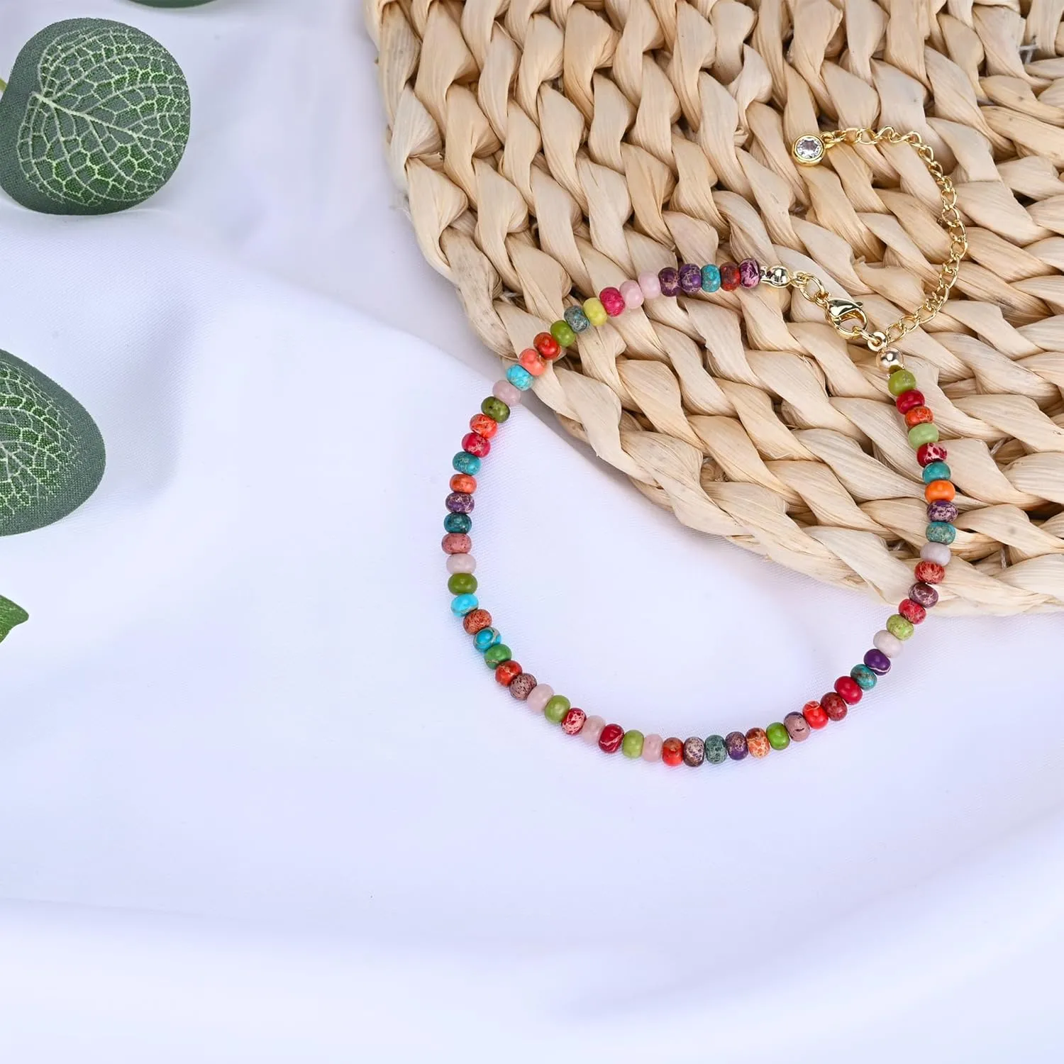 Natural Stone Beaded Anklets Bracelets for Women Handmade Beaded Anklet Bracelet Waterproof Boho Beads Ankle Bracelet Adjustable Summer Jewelry