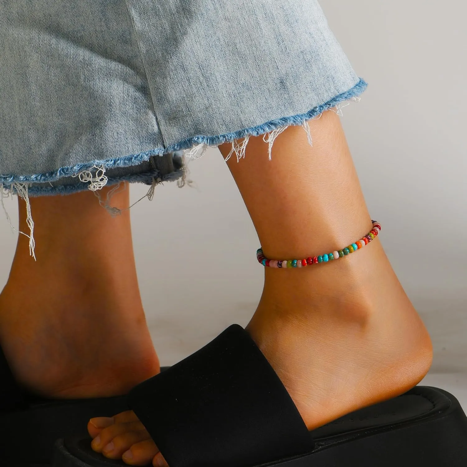 Natural Stone Beaded Anklets Bracelets for Women Handmade Beaded Anklet Bracelet Waterproof Boho Beads Ankle Bracelet Adjustable Summer Jewelry