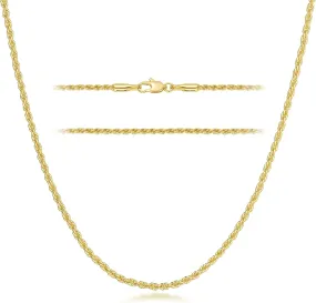 Necklace 14k Gold Chain for Women 2mm Rope Gold Chain Necklace Womens Men Non-Tarnish & Dainty Necklaces for Women Men All Lengths 16-26 Inches