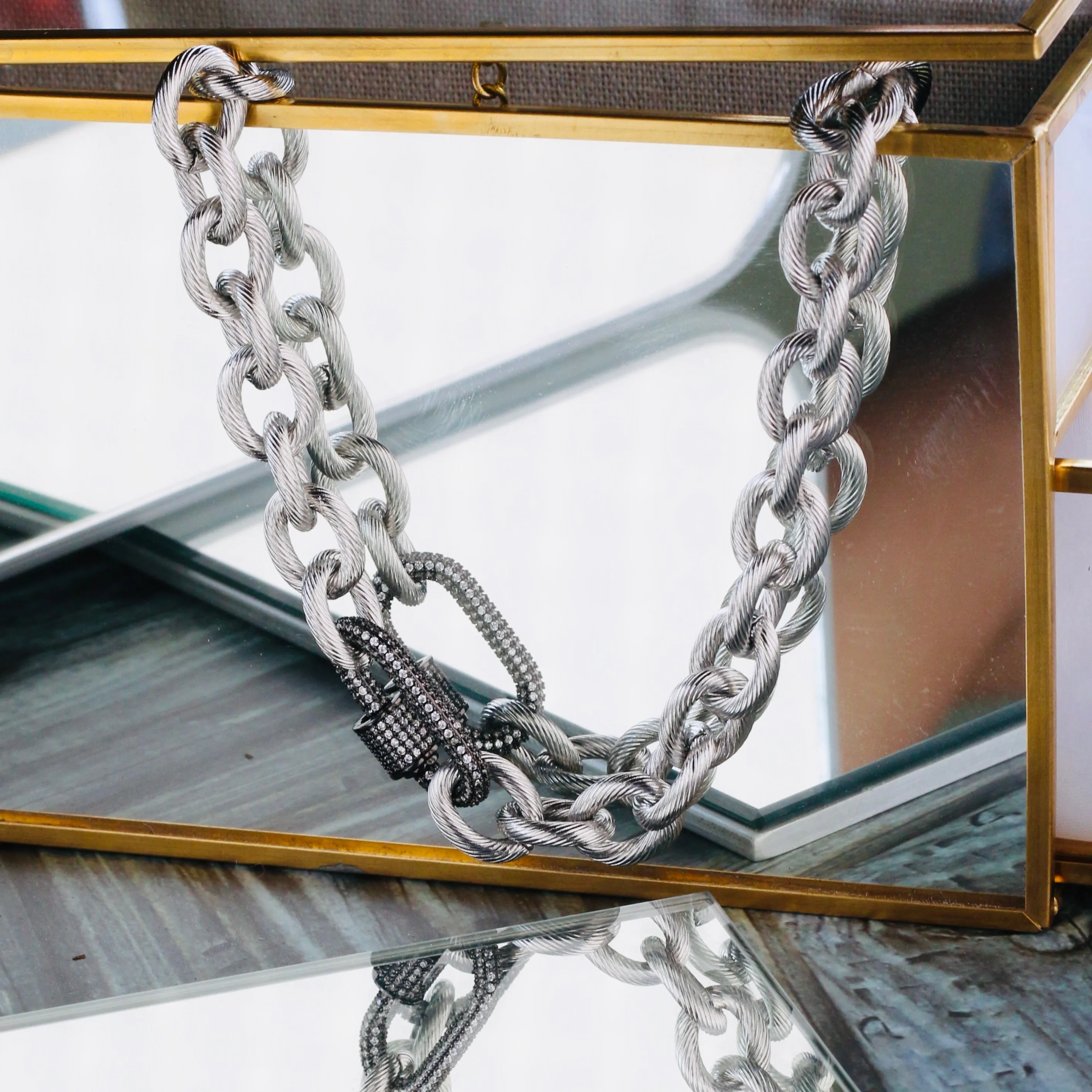 Necklace - DNA Silver with Oxidized clasp