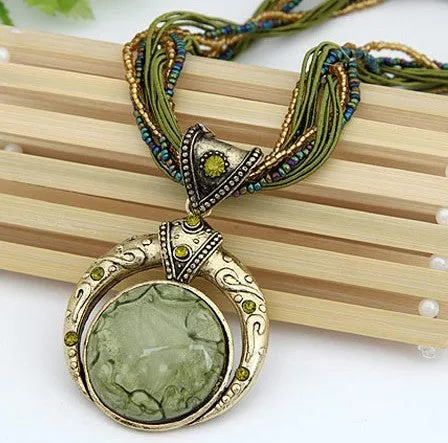 New Bohemian Necklace Jewelry Fashion Popular Retro Bohemia Style Multilayer Beads Chain Crystal Gem Grain Pendant Necklace