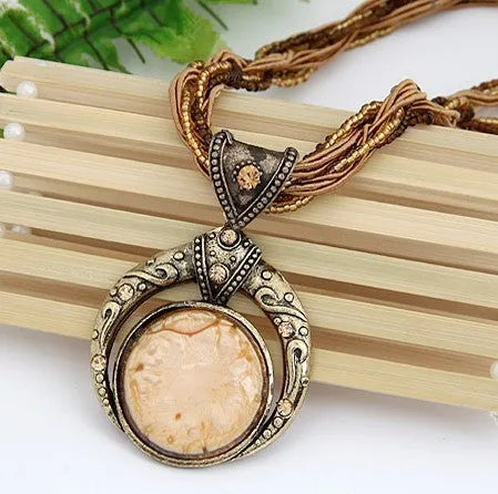 New Bohemian Necklace Jewelry Fashion Popular Retro Bohemia Style Multilayer Beads Chain Crystal Gem Grain Pendant Necklace