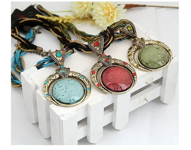 New Bohemian Necklace Jewelry Fashion Popular Retro Bohemia Style Multilayer Beads Chain Crystal Gem Grain Pendant Necklace