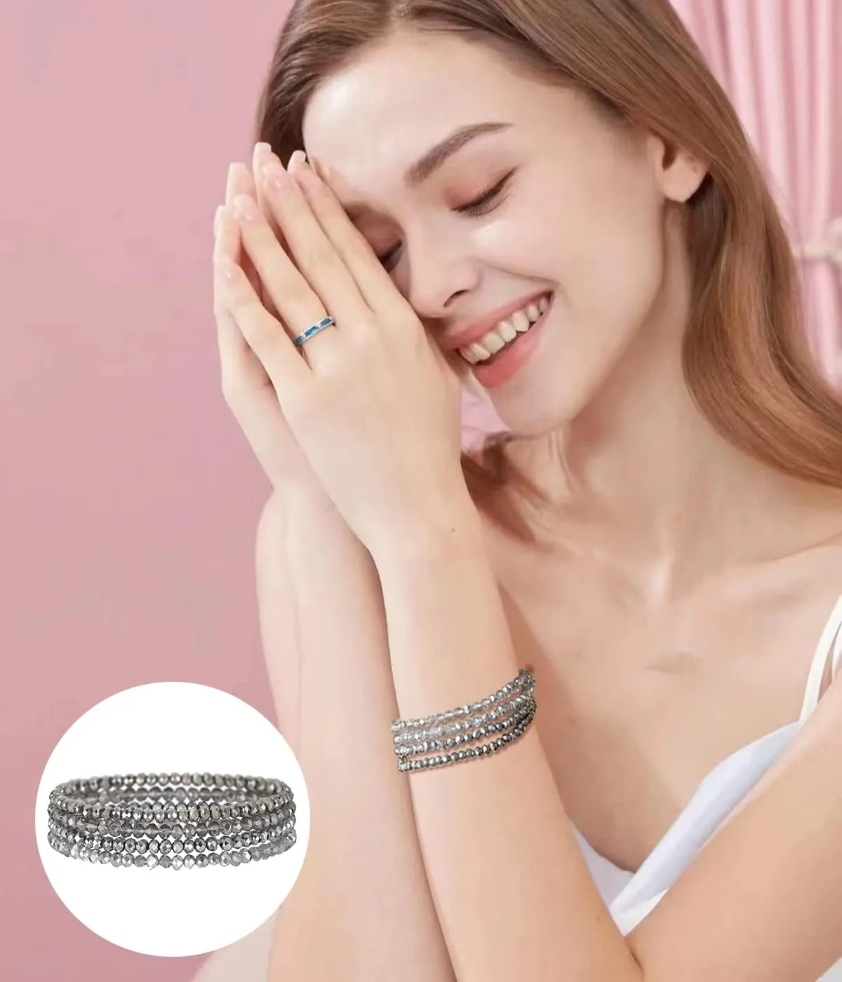 Noessla Beaded Boho Stretch Bracelet Colorful Stackable Crystal Beads Bracelets Trendy Costume Jewelry Mothers Day Gifts for Women
