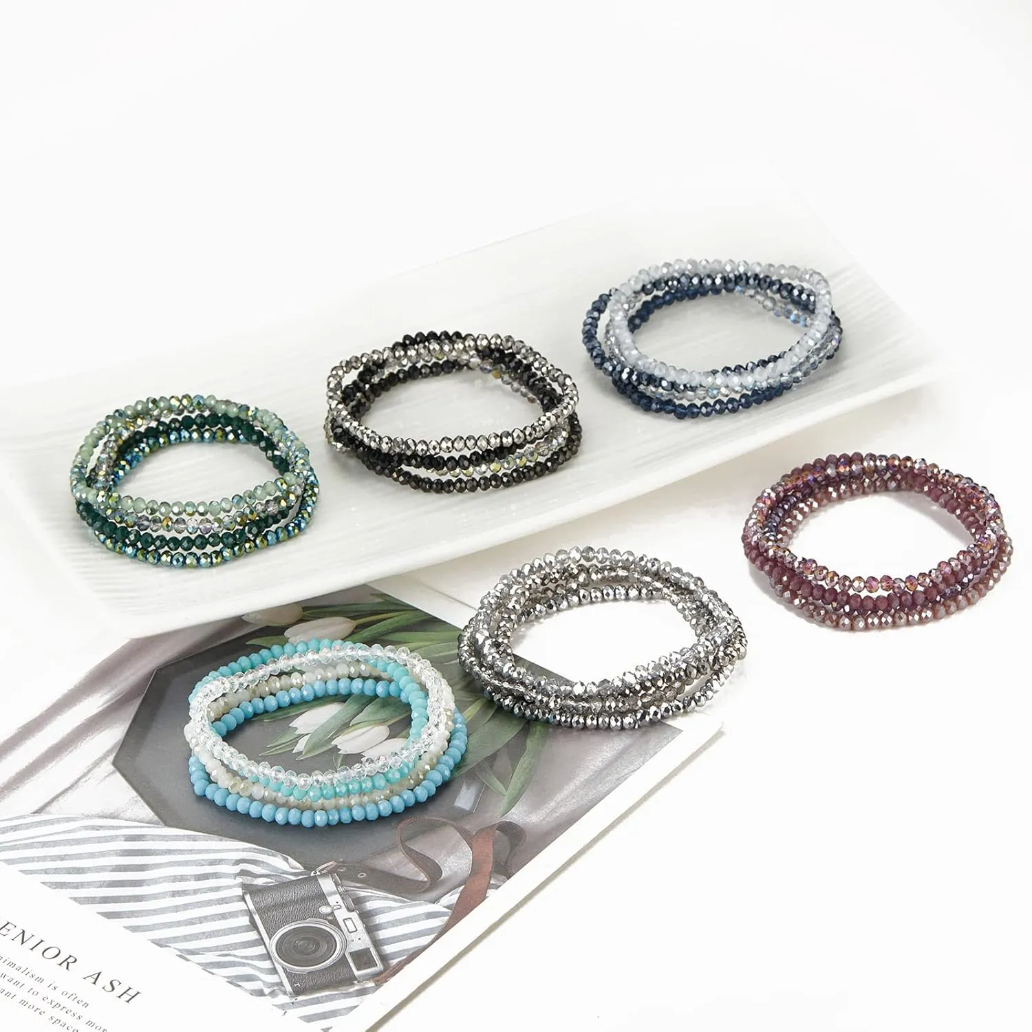 Noessla Beaded Boho Stretch Bracelet Colorful Stackable Crystal Beads Bracelets Trendy Costume Jewelry Mothers Day Gifts for Women