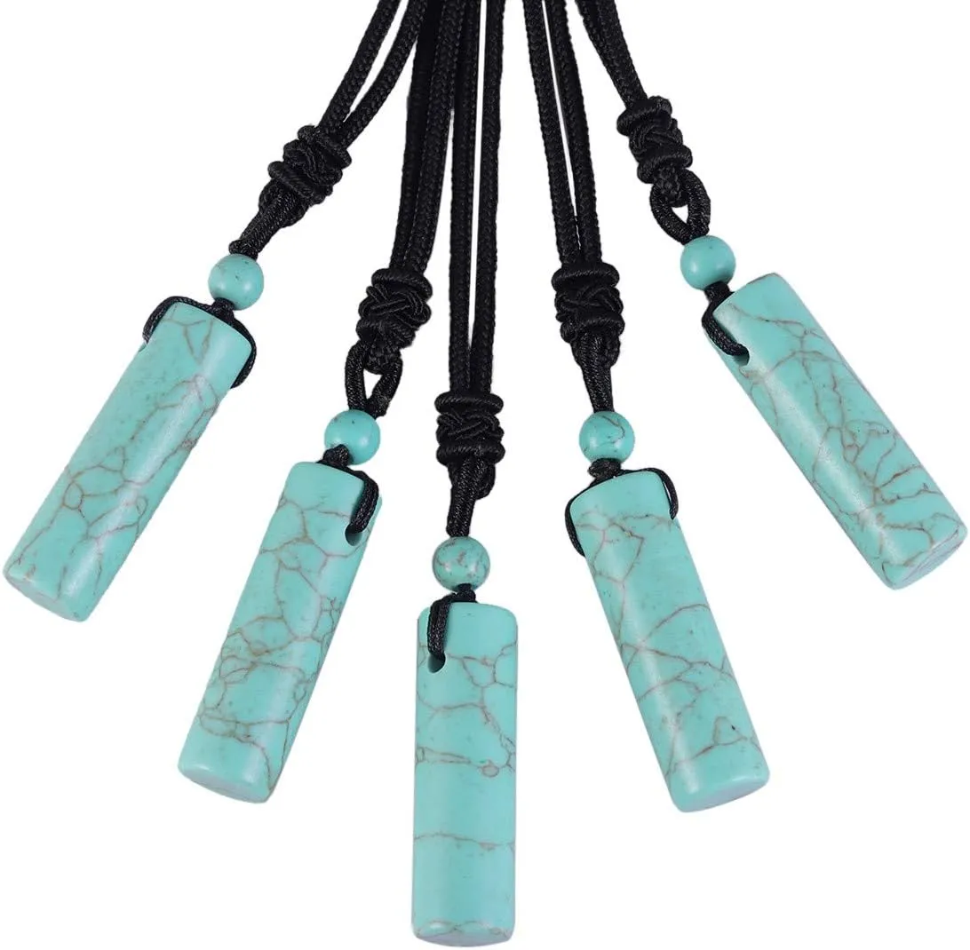 Nupuyai Healing Crystal Cylinder Pendant Necklace for Women Men, Wand Amulet Reiki Stone Adjustable Braided Cord 18"-27"