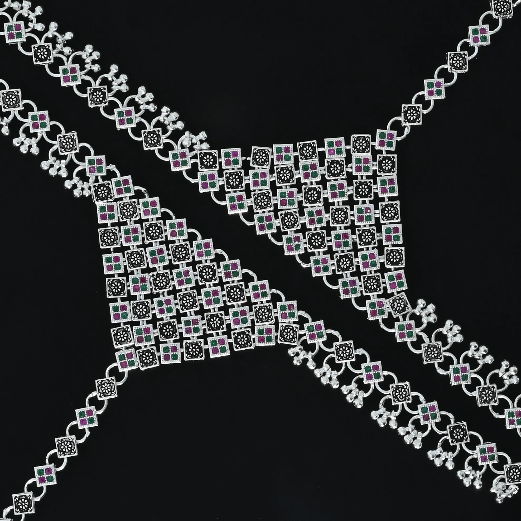 Oxidised Silver Floral Foot Chain Payal with Adjustable Size