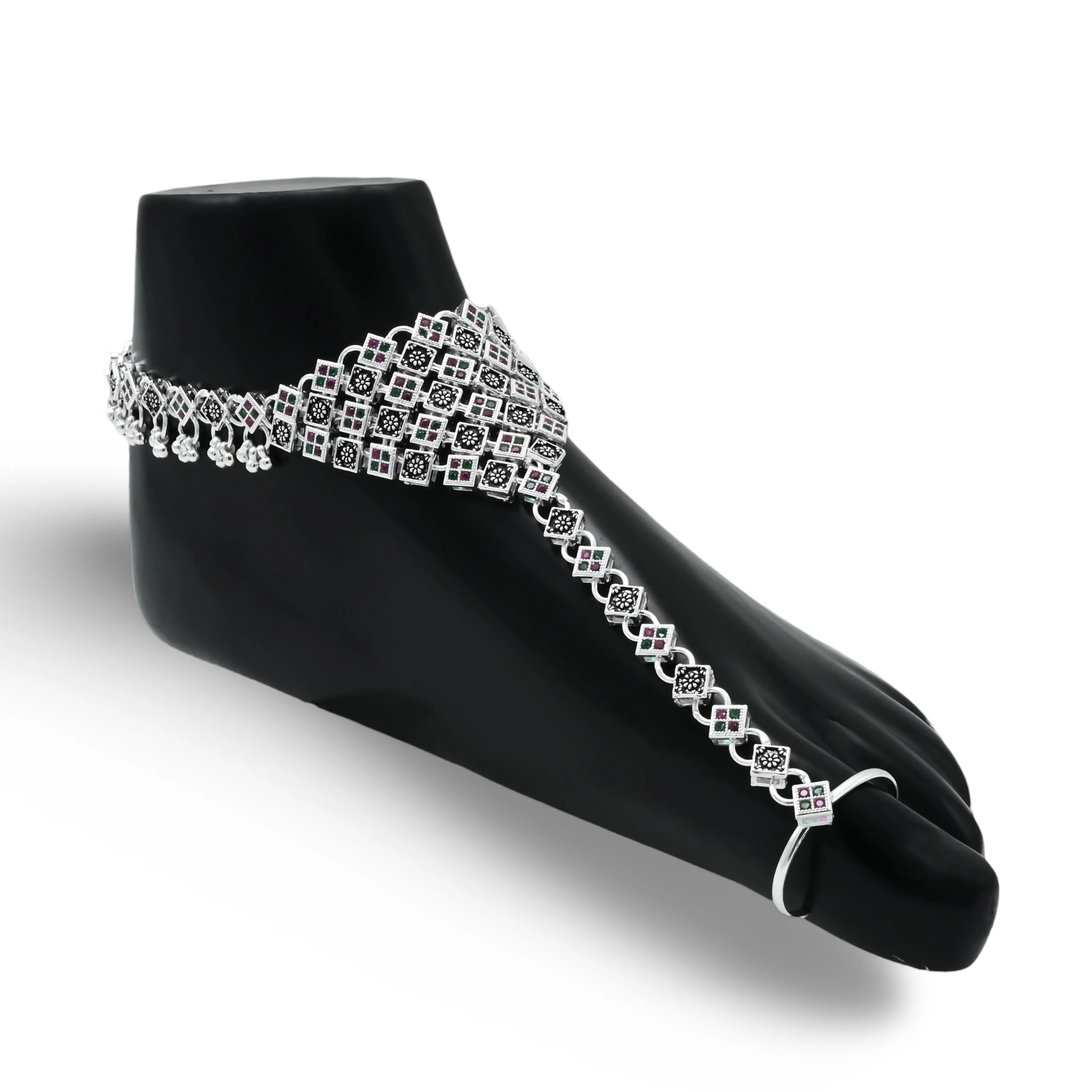 Oxidised Silver Floral Foot Chain Payal with Adjustable Size