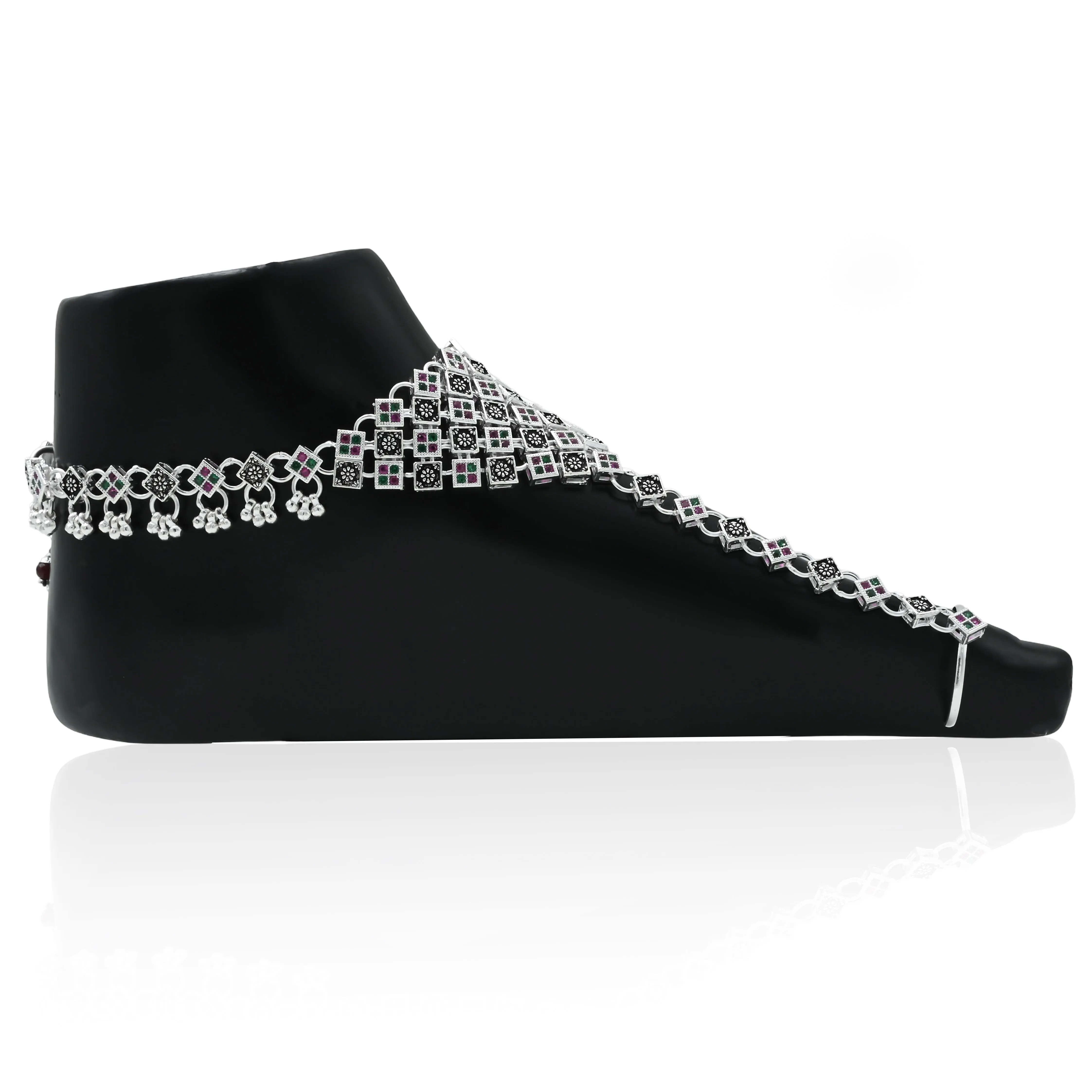 Oxidised Silver Floral Foot Chain Payal with Adjustable Size