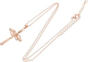 PartyKindom Rose Cross Necklace for Women Fashionable Dainty Religious Jewelry Elegant Rose Plated Cross Necklace Unisex Accessory for Men and Women