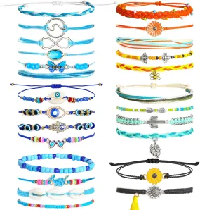 PAXCOO Set of 25 Surfer Wave Bracelets Ocean Wave Adjustable Waterproof Handmade Bracelet Summer Sunflower Bracelets Anklets Jewelry for Women