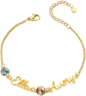 Personalized Name Birthstone Bracelet for Women – Mothers Bracelet with Birthstones, Mothers Day Gifts, Christmas, Birthday Gift for Mom Grandma Wife