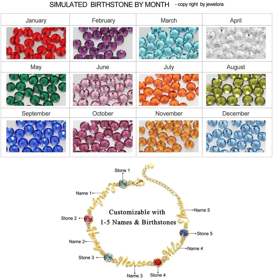 Personalized Name Birthstone Bracelet for Women – Mothers Bracelet with Birthstones, Mothers Day Gifts, Christmas, Birthday Gift for Mom Grandma Wife