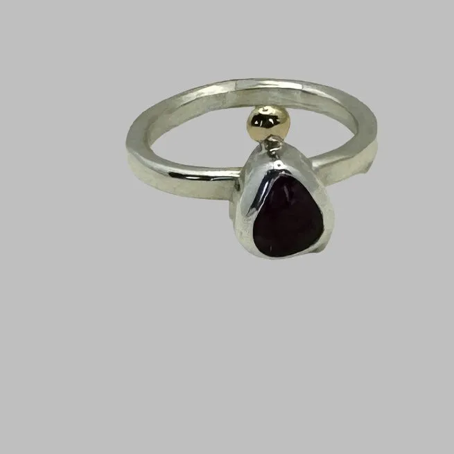 Pink tourmaline & gold ball ring