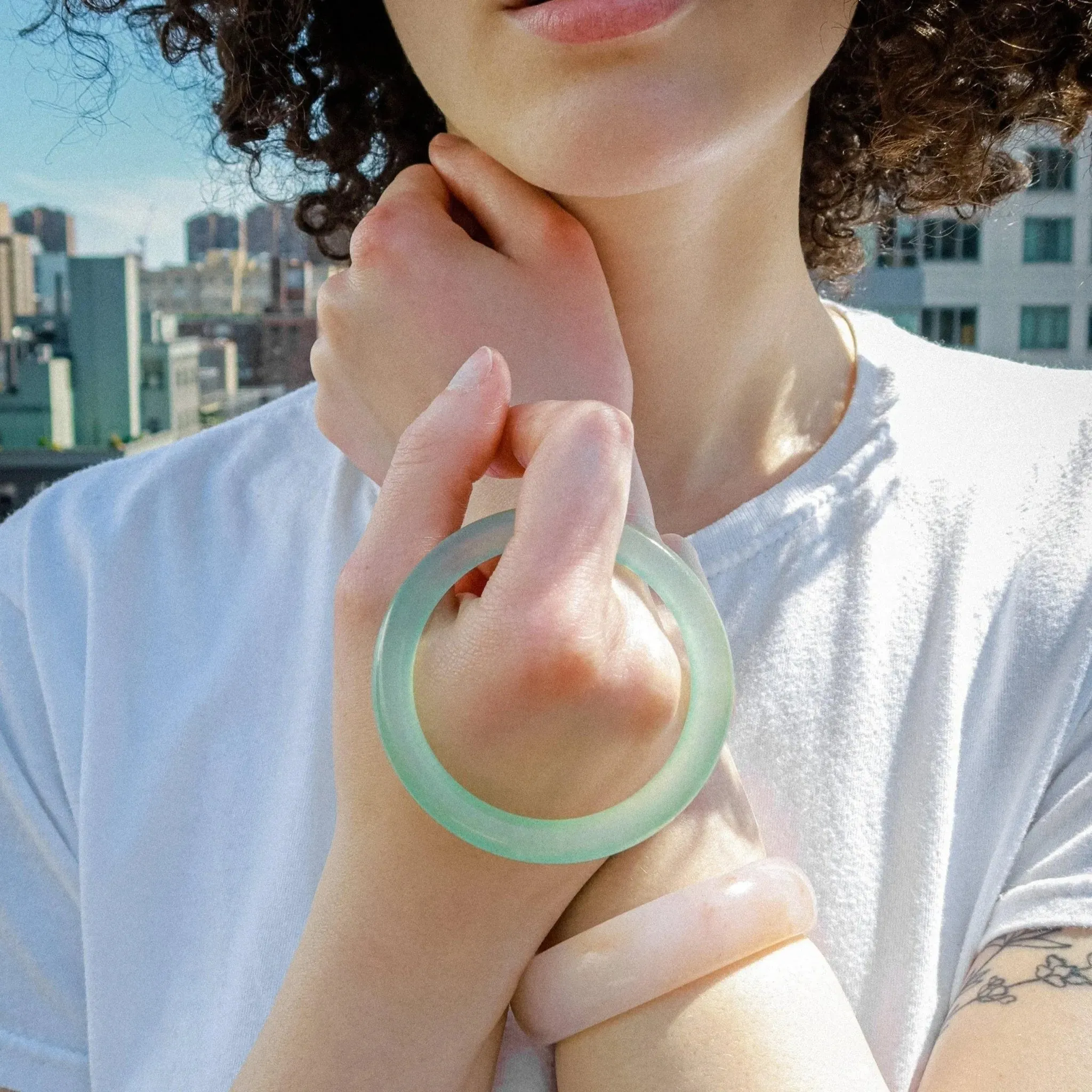 Pond, Cyan Skinny Jade Stone Bangle