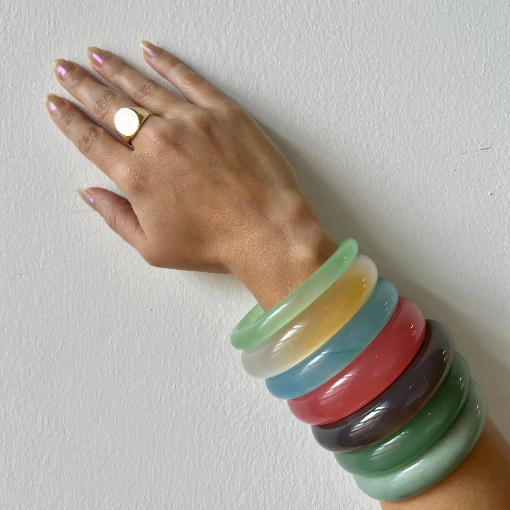 Pond, Cyan Skinny Jade Stone Bangle