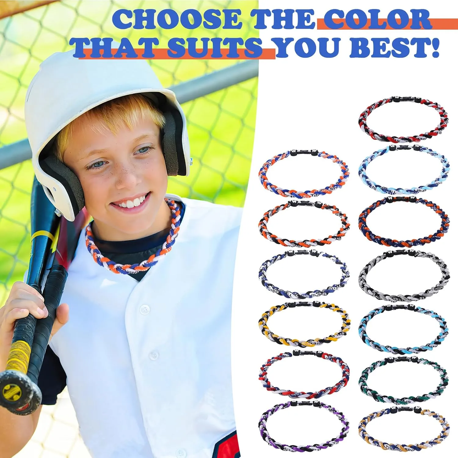 Premium 18inch Baseball Necklace w/Nylon Tri-Braided Rope Tornado Design
