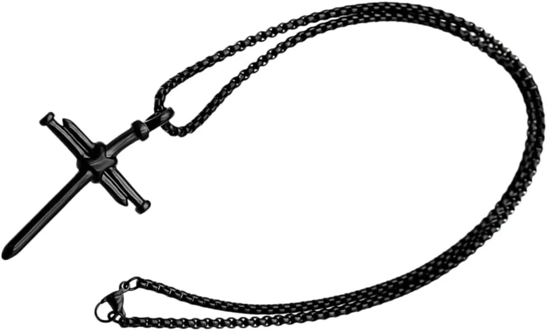Punk Style Cross Pendant Necklace for Men Durable Metal Design with Electroplated Chain Unique Cross Shape Symbolizing Faith Fashionable Accessory for Everyday Wear