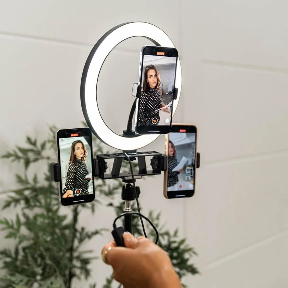Ring Light 10" LED Livestream w/ Triple Phone Mount - Onyx