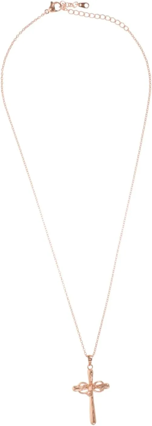 Rose Cross Pendant Necklace for Women Decorative Twine Cross Charm Chain Necklace Elegant Everyday Jewelry Her