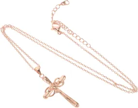 Rose Cross Pendant Necklace for Women Men Dainty Fashionable Religious Necklace Elegant Rose Twine Design Present for All Occasions