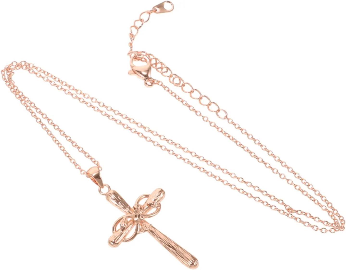 Rose Cross Pendant Necklace for Women Men Dainty Fashionable Religious Necklace Elegant Rose Twine Design Present for All Occasions