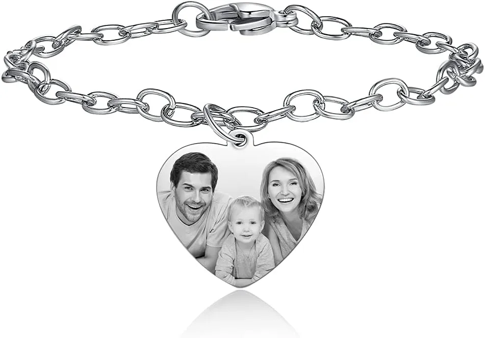 ROSI Personalized Photo Picture Charms Bracelets for Women,Custom Bracelet with Pictures,Unique Gifts for Women,Engraving Photo Bracelet for Her,Anniversary Christmas Gifts