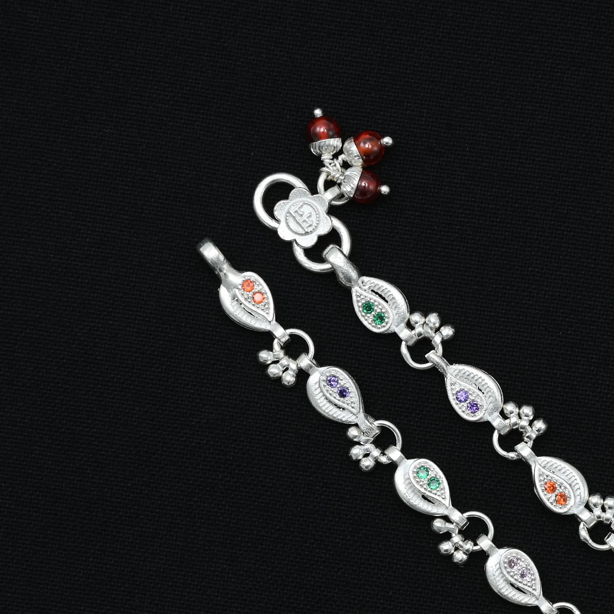 Silver Attractive Colorful Minimal Gems Anklet