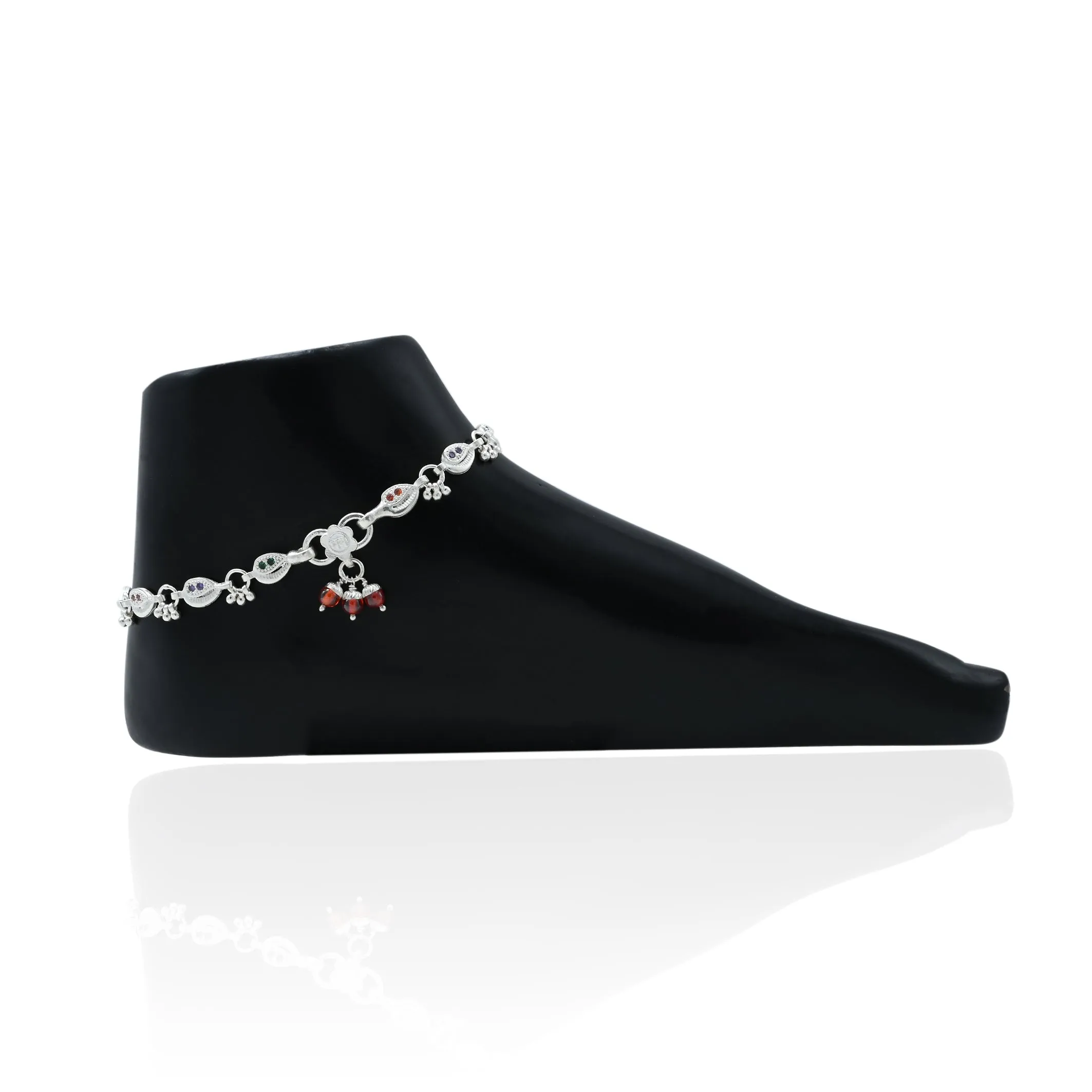 Silver Attractive Colorful Minimal Gems Anklet