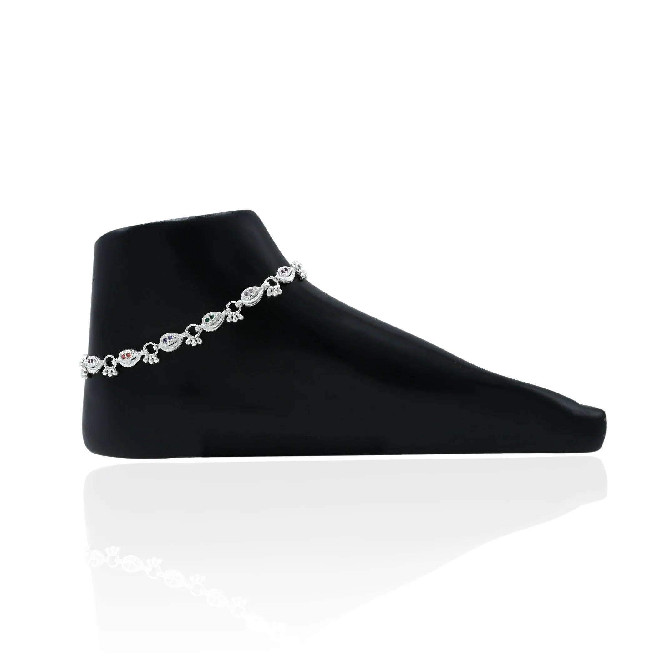 Silver Attractive Colorful Minimal Gems Anklet