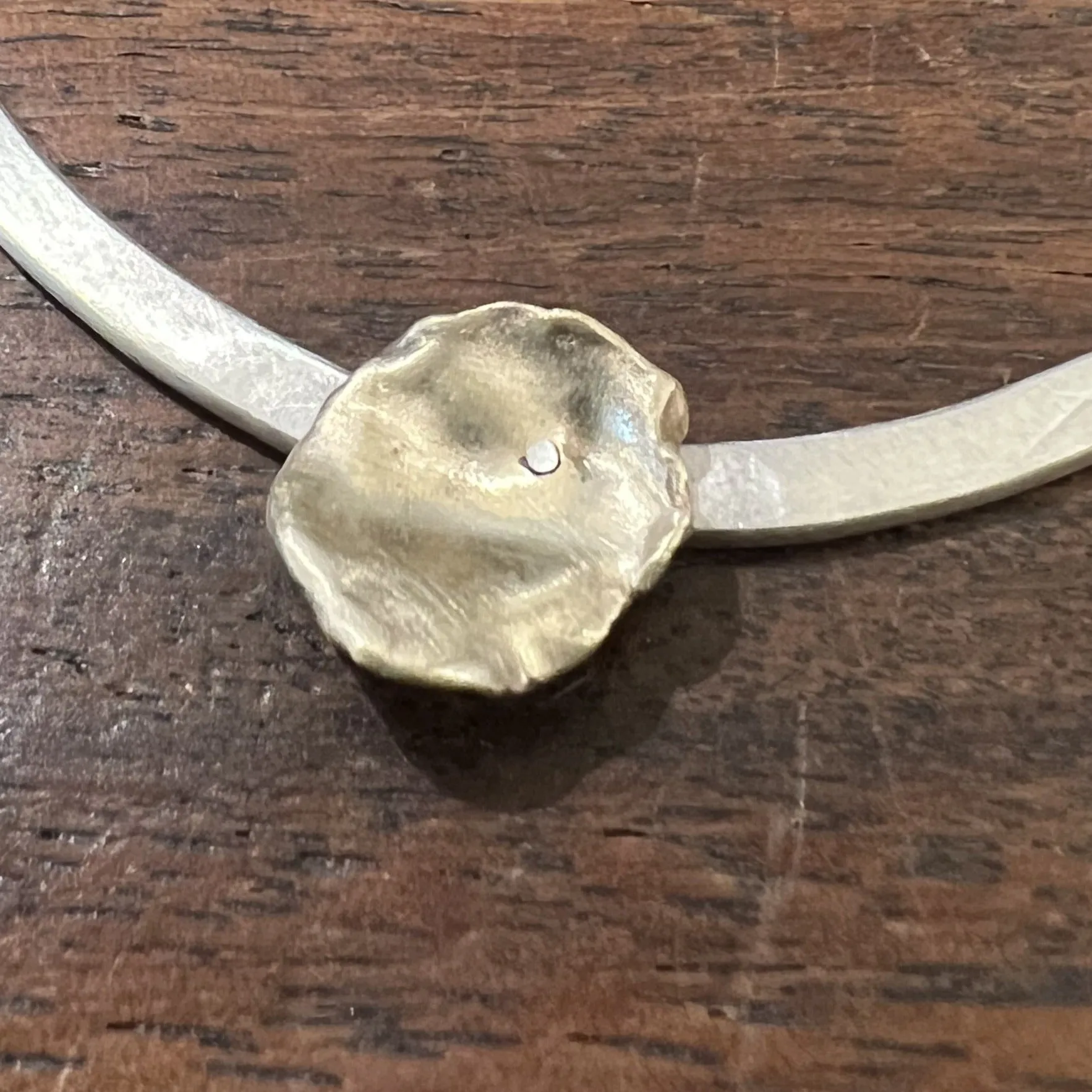 Silver bangle with 9ct gold keshi charm