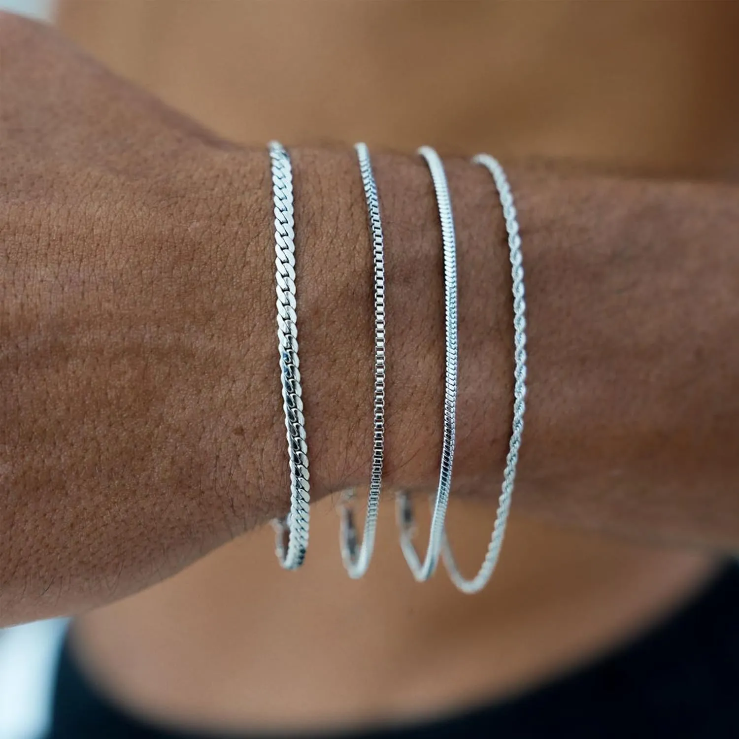 Silver Bracelet for Men Women, Mens Bracelet Stainless Steel Bracelet Stack Cuban Link Bracelet Silver Chain Bracelet Sets Mens Bracelet Pack Silver Jewelry Custom Bracelets for Men Jewelry