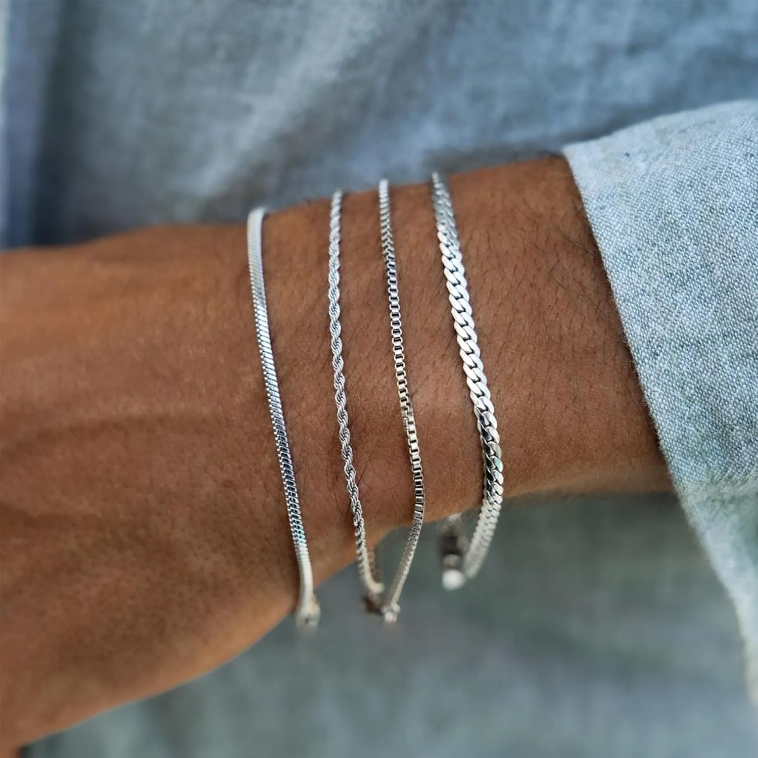 Silver Bracelet for Men Women, Mens Bracelet Stainless Steel Bracelet Stack Cuban Link Bracelet Silver Chain Bracelet Sets Mens Bracelet Pack Silver Jewelry Custom Bracelets for Men Jewelry