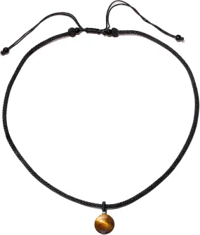 Simple 14mm Yellow Tiger's Eye Stones Pendant Necklace Adjustable Nylon Rope Necklaces for Women and Men Unisex