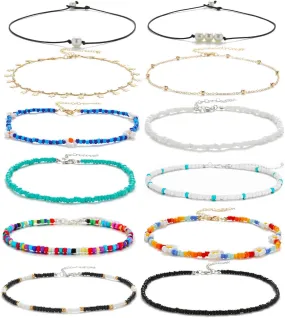 Small Bead Choker Necklace for Women Cute Boho Beaded Necklaces Adjustable Beach Shell Bead Necklace