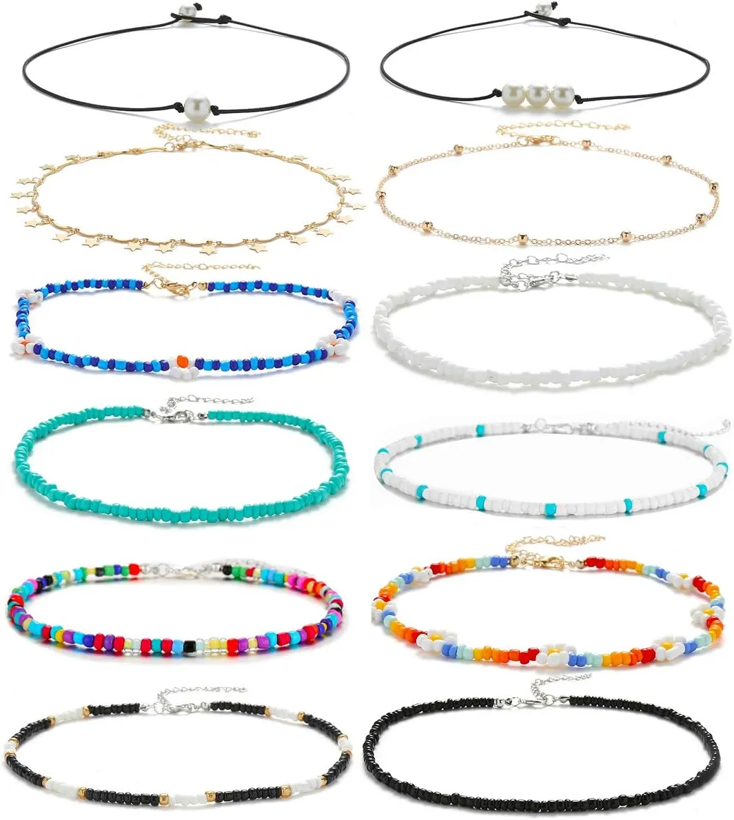 Small Bead Choker Necklace for Women Cute Boho Beaded Necklaces Adjustable Beach Shell Bead Necklace