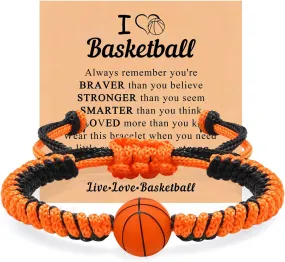 Soccer Baseball Basketball Bracelet Gifts for Boys Girls, Adjustable Handmade Braided Rope Silicone Bead Wristbands Bracelet, Sports Lover Teens Players Team Accessories Stuff Jewelry Gift for 6-16