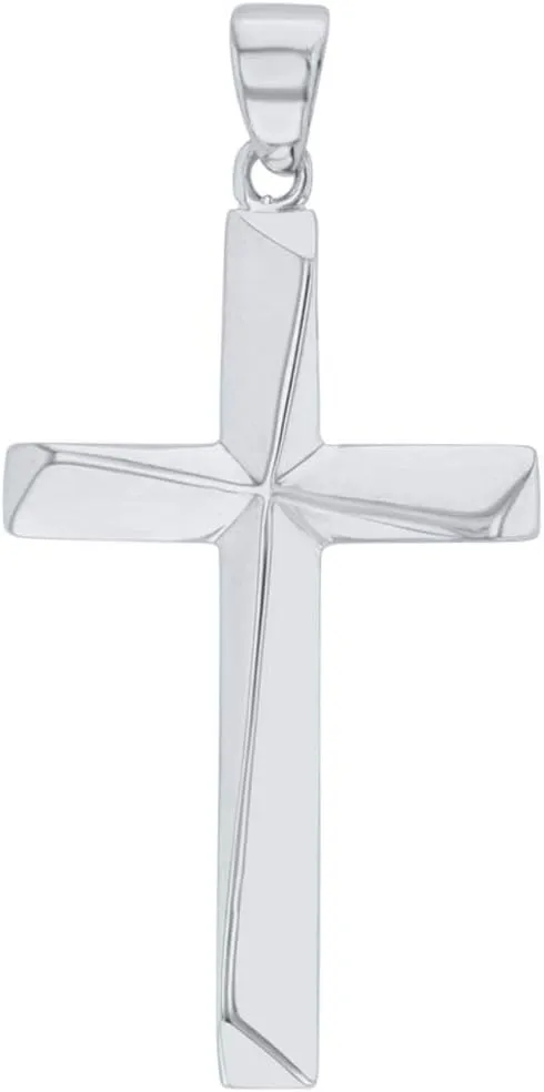 Solid 14K White Gold Elegant Religious Plain Cross Pendant