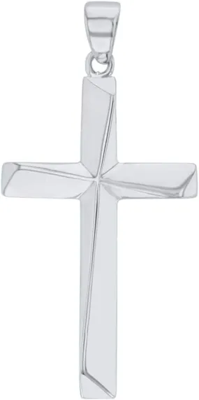 Solid 14K White Gold Elegant Religious Plain Cross Pendant